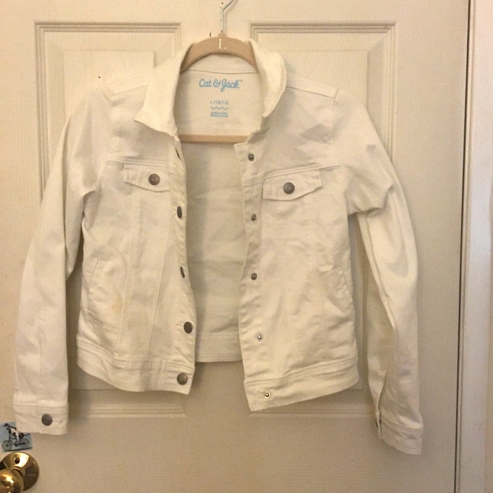 Cute white cat and jack jean jacket size (10/12)